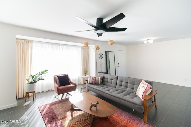 living room with ceiling fan