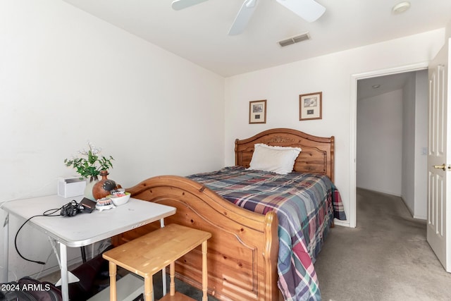 bedroom featuring carpet floors and ceiling fan