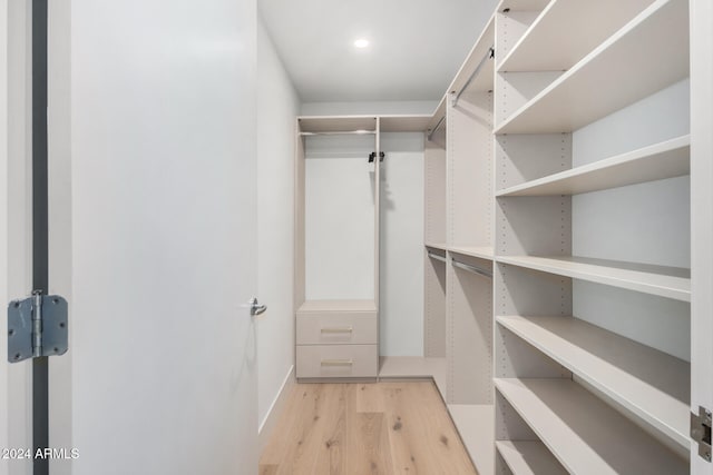 walk in closet featuring light hardwood / wood-style flooring