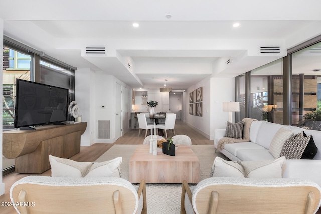 living room with light wood-type flooring