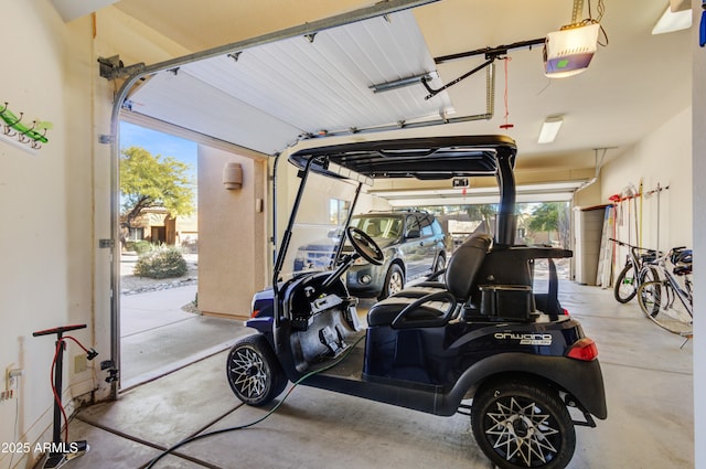 garage with a garage door opener