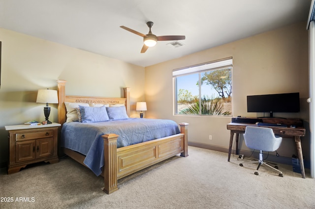 bedroom featuring carpet flooring and ceiling fan