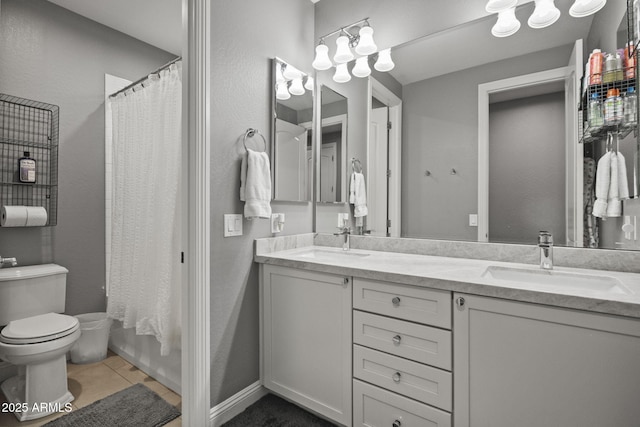 3770 E Ringtail Way, Phoenix, AZ 85050 - bathroom featuring double vanity, tile patterned floors, and shower / bath combo with shower curtain