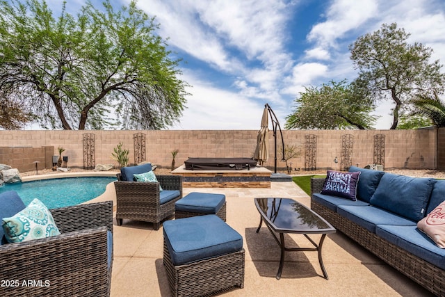 3488 N Lady Lake Ln, Casa Grande, AZ 85122 - view of patio / terrace featuring an outdoor hangout area and a fenced backyard