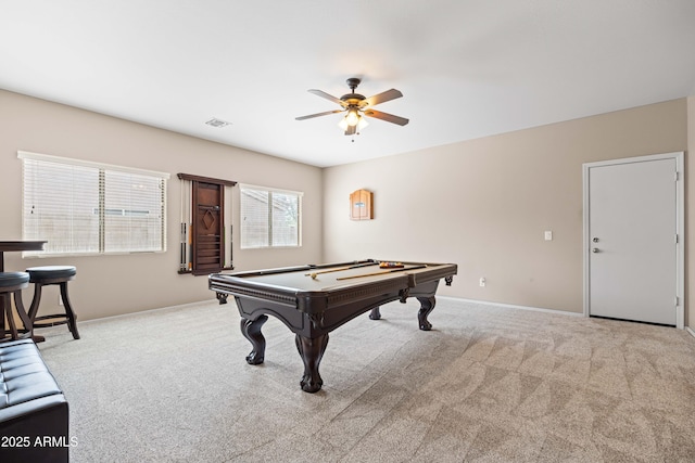 3488 N Lady Lake Ln, Casa Grande, AZ 85122 - game room featuring a ceiling fan, billiards, carpet flooring, and baseboards