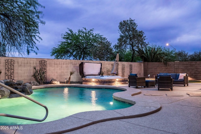 3488 N Lady Lake Ln, Casa Grande, AZ 85122 - view of swimming pool with a patio, a fenced backyard, and an outdoor hot tub