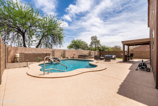 3488 N Lady Lake Ln, Casa Grande, AZ 85122 - view of swimming pool featuring a patio area, an outdoor living space, and a fenced backyard