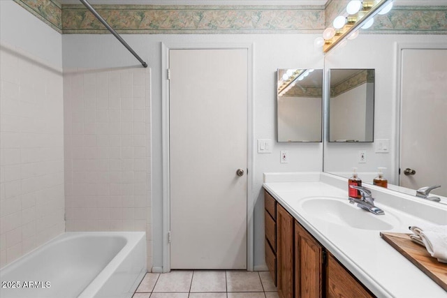 full bath with tile patterned floors, shower / bathing tub combination, and vanity