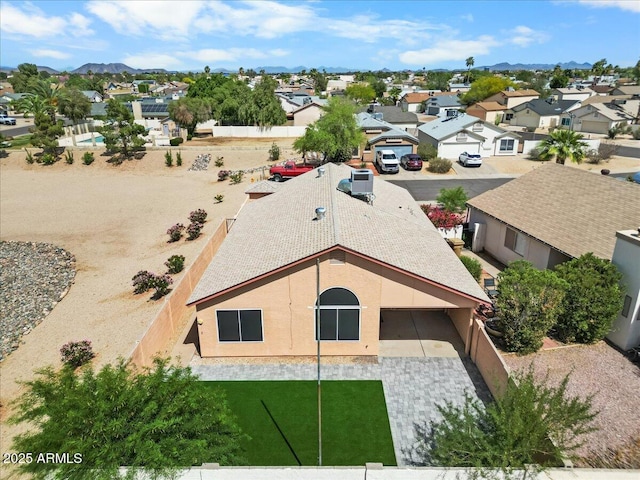 aerial view featuring a residential view and a mountain view