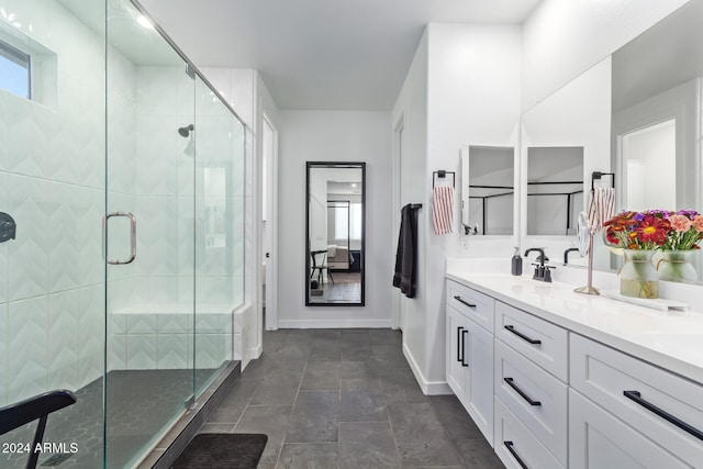 bathroom featuring vanity and walk in shower