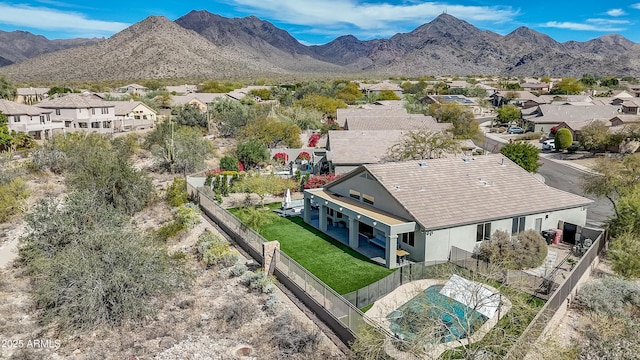 aerial view with a residential view and a mountain view