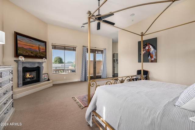 bedroom with ceiling fan and carpet