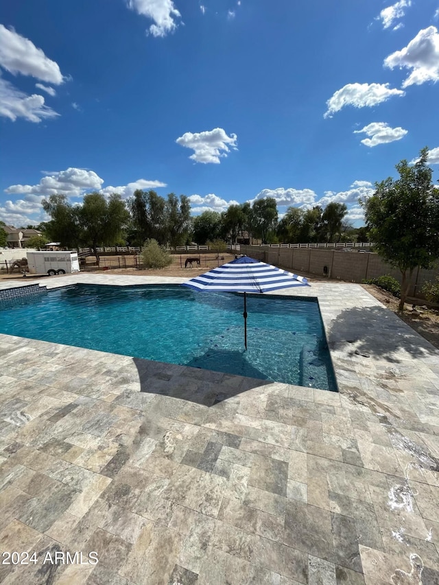 view of swimming pool with a patio