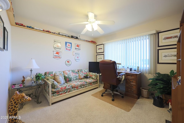 office with carpet and ceiling fan