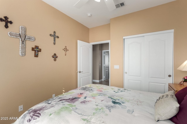 bedroom with a closet and ceiling fan