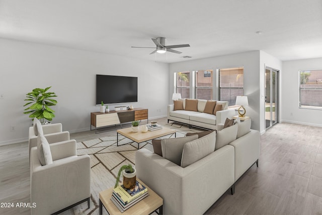 living room with ceiling fan