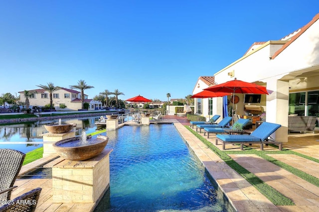 outdoor pool with a patio