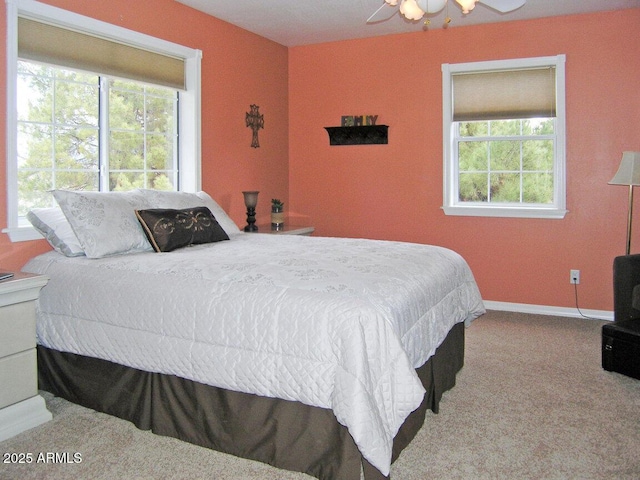 bedroom featuring carpet floors and ceiling fan