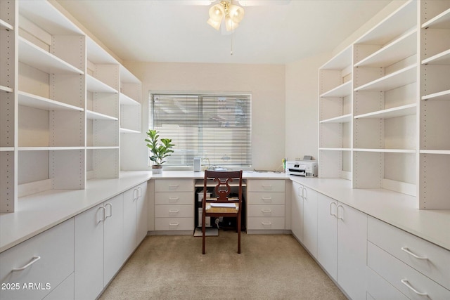 63 W Los Arboles Dr, Tempe, AZ 85284 - office with built in desk, a ceiling fan, and light carpet