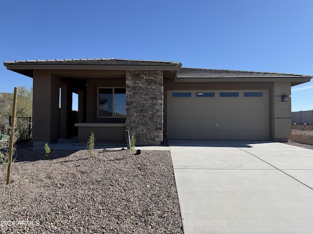 prairie-style house with a garage