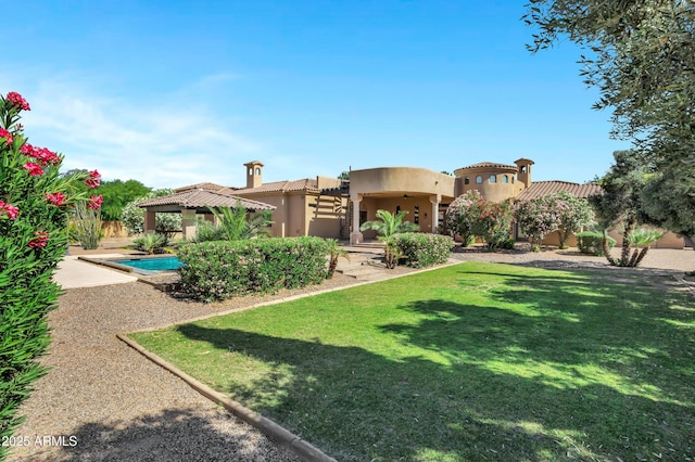 2300 E Sanoque Ct, Gilbert, AZ 85298 - rear view of house featuring a tiled roof, stucco siding, and a lawn