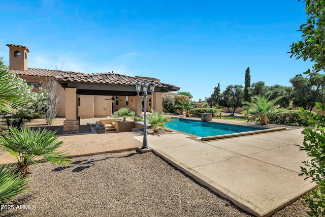 2300 E Sanoque Ct, Gilbert, AZ 85298 - outdoor pool with a ceiling fan and a patio