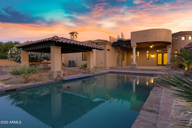 2300 E Sanoque Ct, Gilbert, AZ 85298 - outdoor pool with a gazebo, central air condition unit, and a patio area