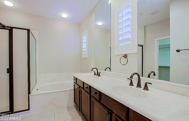 3935 E Rough Rider Rd Unit 1101, Phoenix, AZ 85050 - full bath featuring a bath, double vanity, tile patterned floors, a shower stall, and a closet