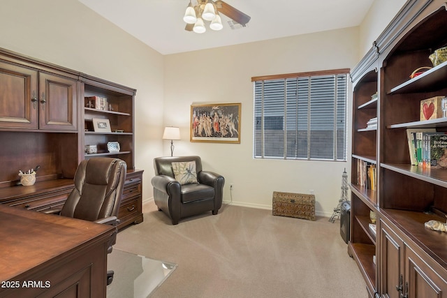 2472 E Prescott Pl, Chandler, AZ 85249 - office area featuring carpet floors, ceiling fan, and baseboards