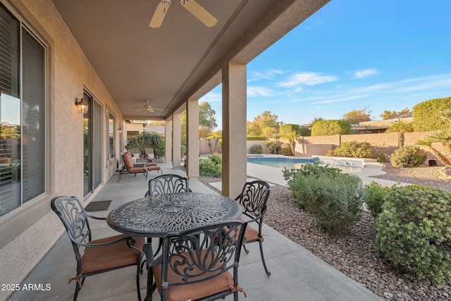 2472 E Prescott Pl, Chandler, AZ 85249 - view of patio featuring ceiling fan, a fenced backyard, and outdoor dining space