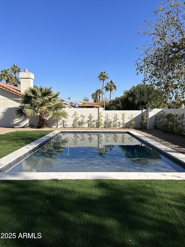 view of pool with a yard