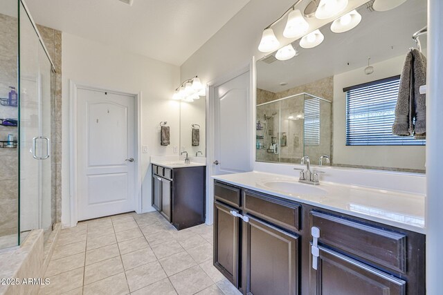 19946 W Glenrosa Ave, Litchfield Park, AZ 85340 - full bath featuring a sink, tile patterned flooring, a shower stall, and two vanities