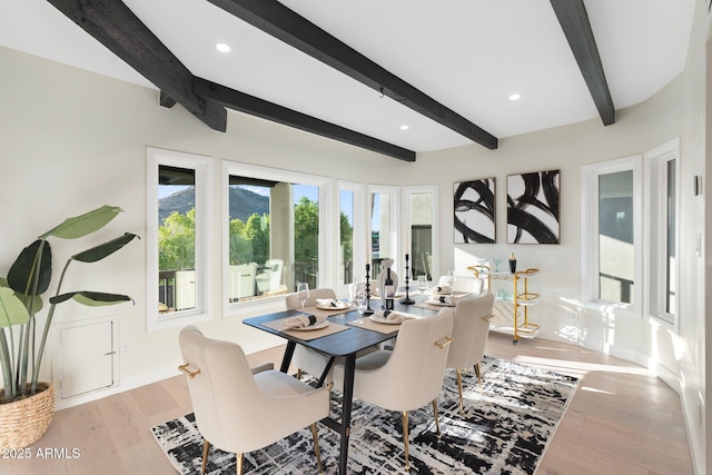 908 W Pershing Ave, Phoenix, AZ 85029 - dining room featuring beamed ceiling, light wood-style floors, and recessed lighting