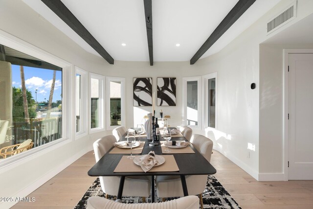 908 W Pershing Ave, Phoenix, AZ 85029 - dining space featuring beamed ceiling, light wood-type flooring, and recessed lighting