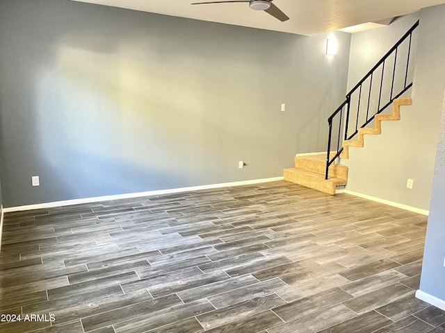 basement featuring ceiling fan