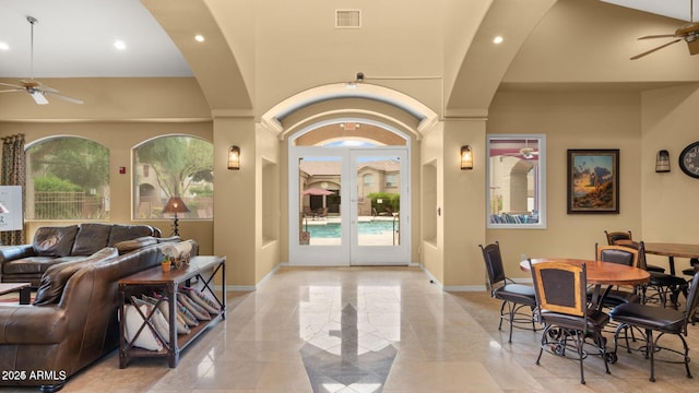 29606 N Tatum Blvd Unit 204, Cave Creek, AZ 85331 - dining room with a ceiling fan, plenty of natural light, recessed lighting, and arched walkways