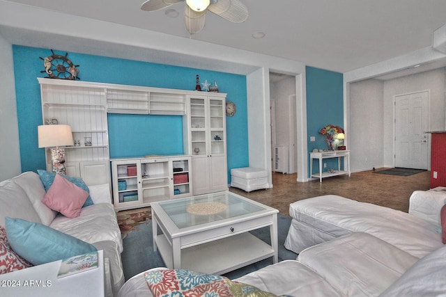 living room featuring ceiling fan