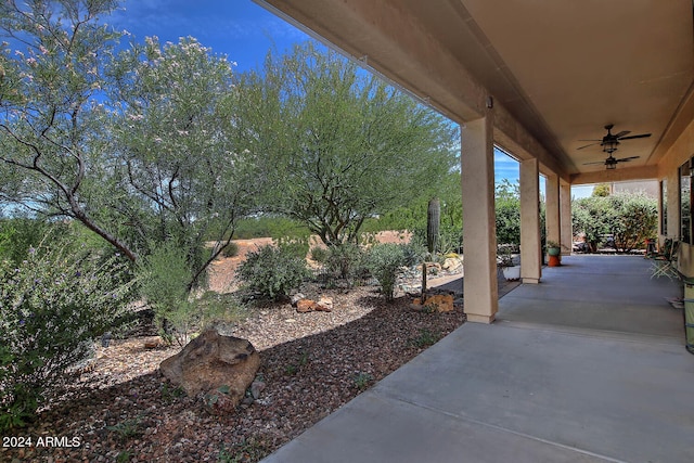 view of yard with ceiling fan