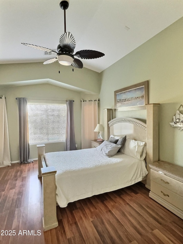 bedroom with a ceiling fan and wood finished floors