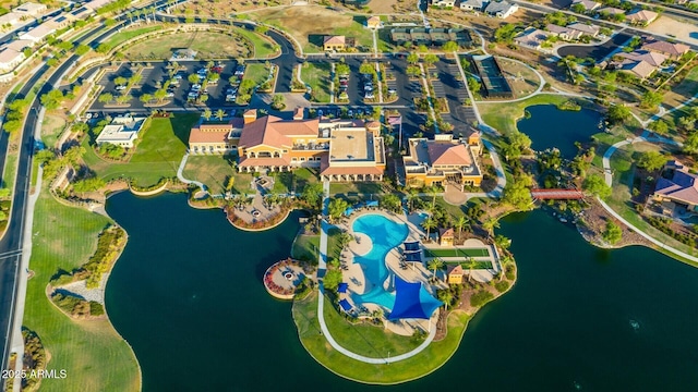 aerial view with a water view