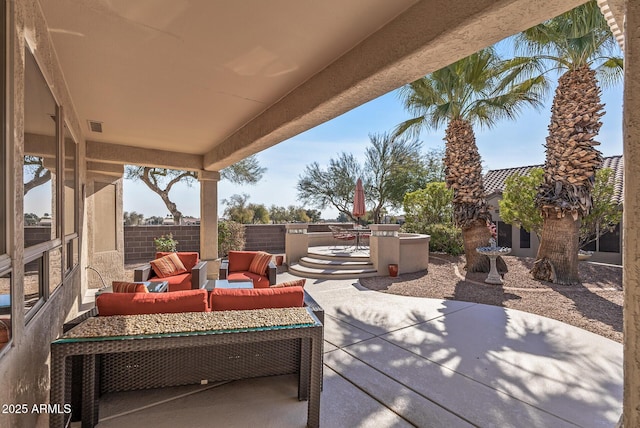 view of patio featuring an outdoor hangout area