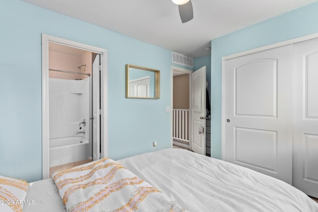 2031 N 77th Ln, Phoenix, AZ 85035 - bedroom featuring a closet, ensuite bath, and ceiling fan