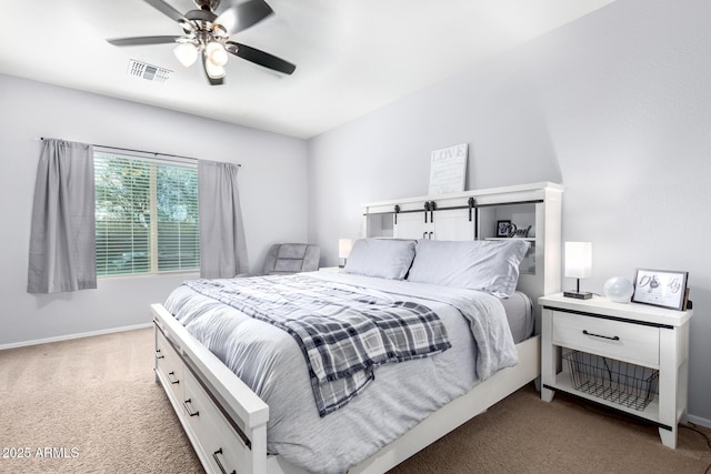 bedroom featuring carpet floors and ceiling fan