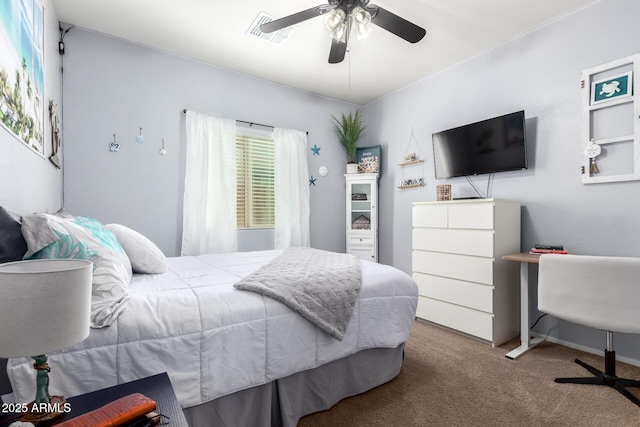 bedroom featuring ceiling fan and carpet flooring