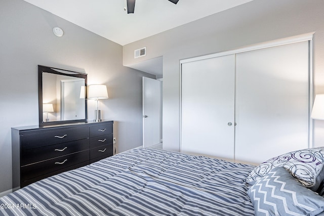 bedroom with a closet and ceiling fan