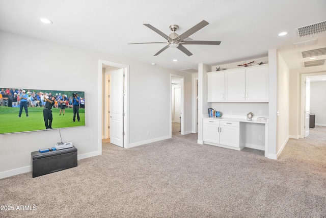 24314 N 21st Pl, Phoenix, AZ 85024 - unfurnished living room featuring light colored carpet, a ceiling fan, baseboards, and recessed lighting
