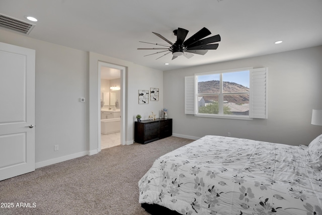 24314 N 21st Pl, Phoenix, AZ 85024 - carpeted bedroom featuring baseboards, recessed lighting, ensuite bath, and ceiling fan