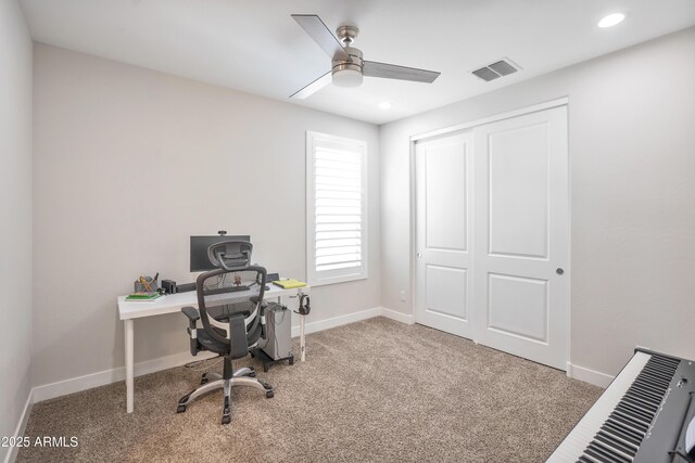 24314 N 21st Pl, Phoenix, AZ 85024 - office with a ceiling fan, carpet, recessed lighting, and baseboards