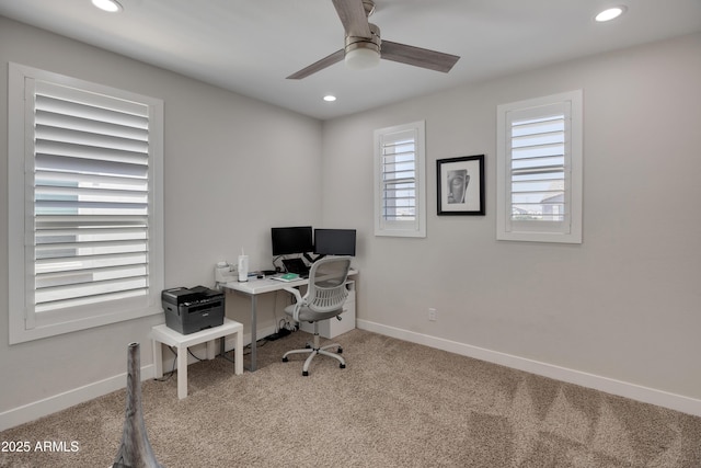 24314 N 21st Pl, Phoenix, AZ 85024 - office area featuring carpet flooring, ceiling fan, recessed lighting, and baseboards