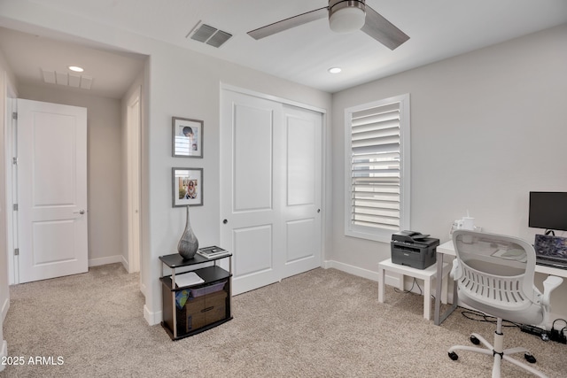 24314 N 21st Pl, Phoenix, AZ 85024 - office featuring ceiling fan, carpet, baseboards, and recessed lighting